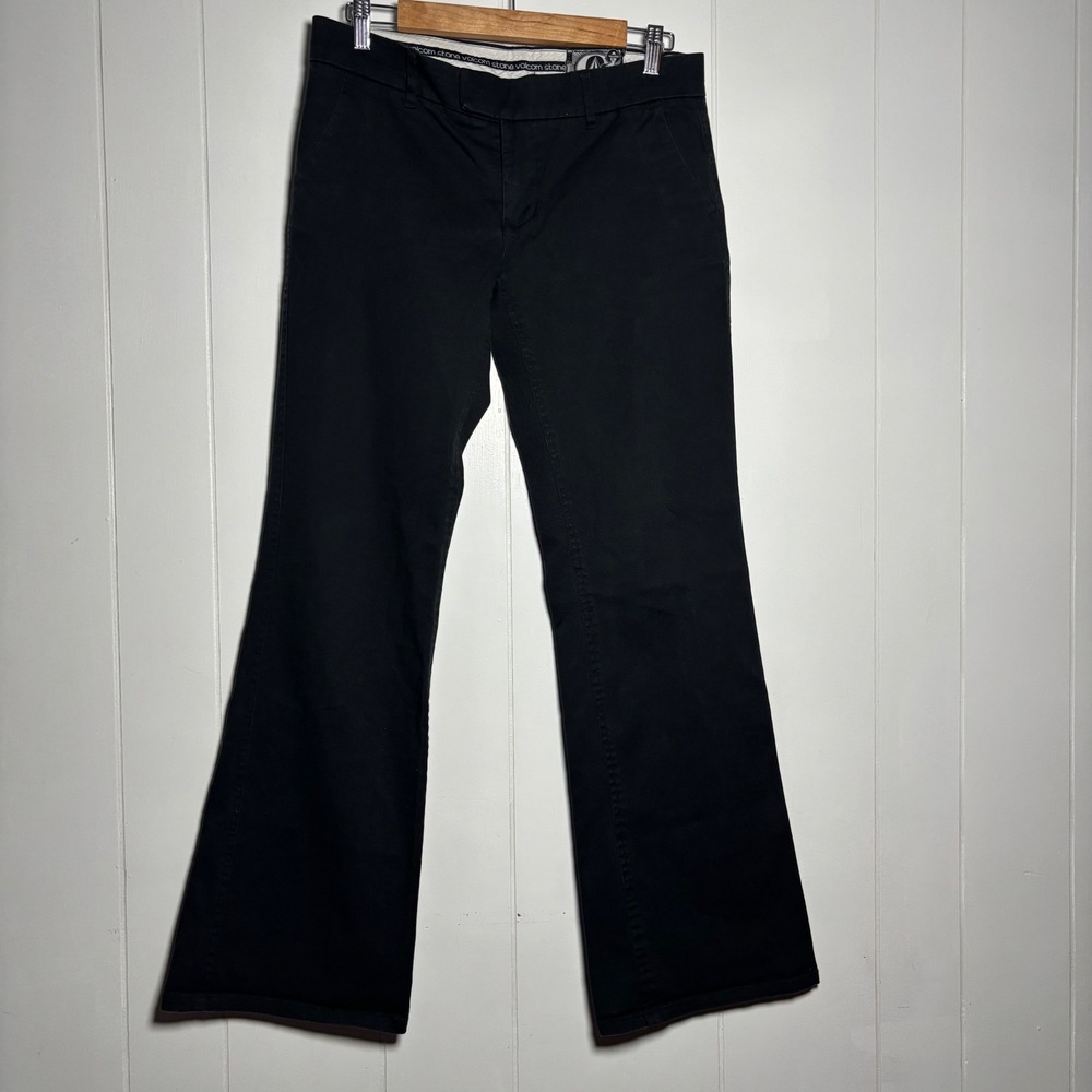 Volcom Y2K Stretch Pant Black Flare Chino Trousers Size 7 Punk Grunge Goth 00s